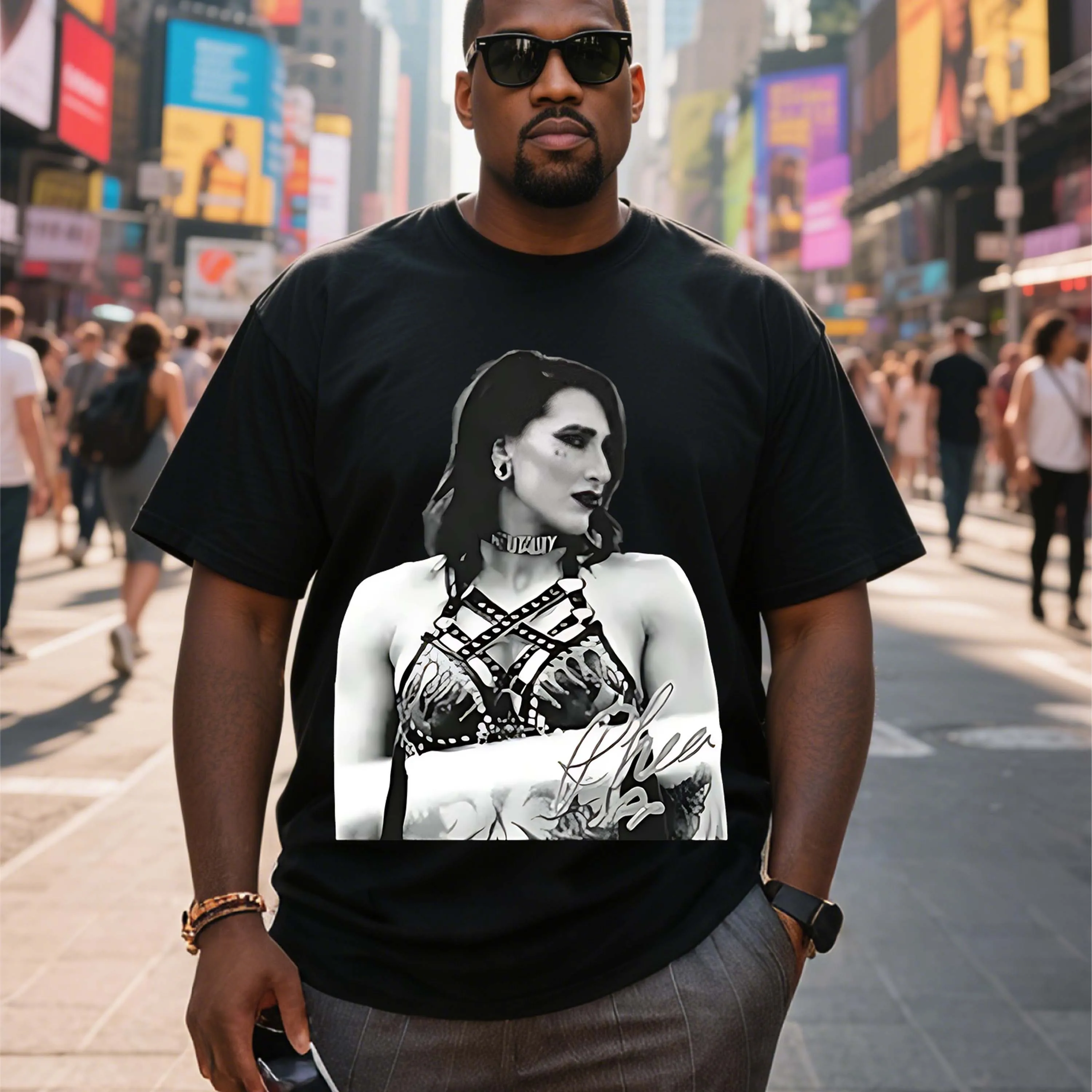 

Plus Size Men's Short Sleeve T-Shirt with European and American Star Pattern Black Suitable for Outdoor Leisure Wear in Summer