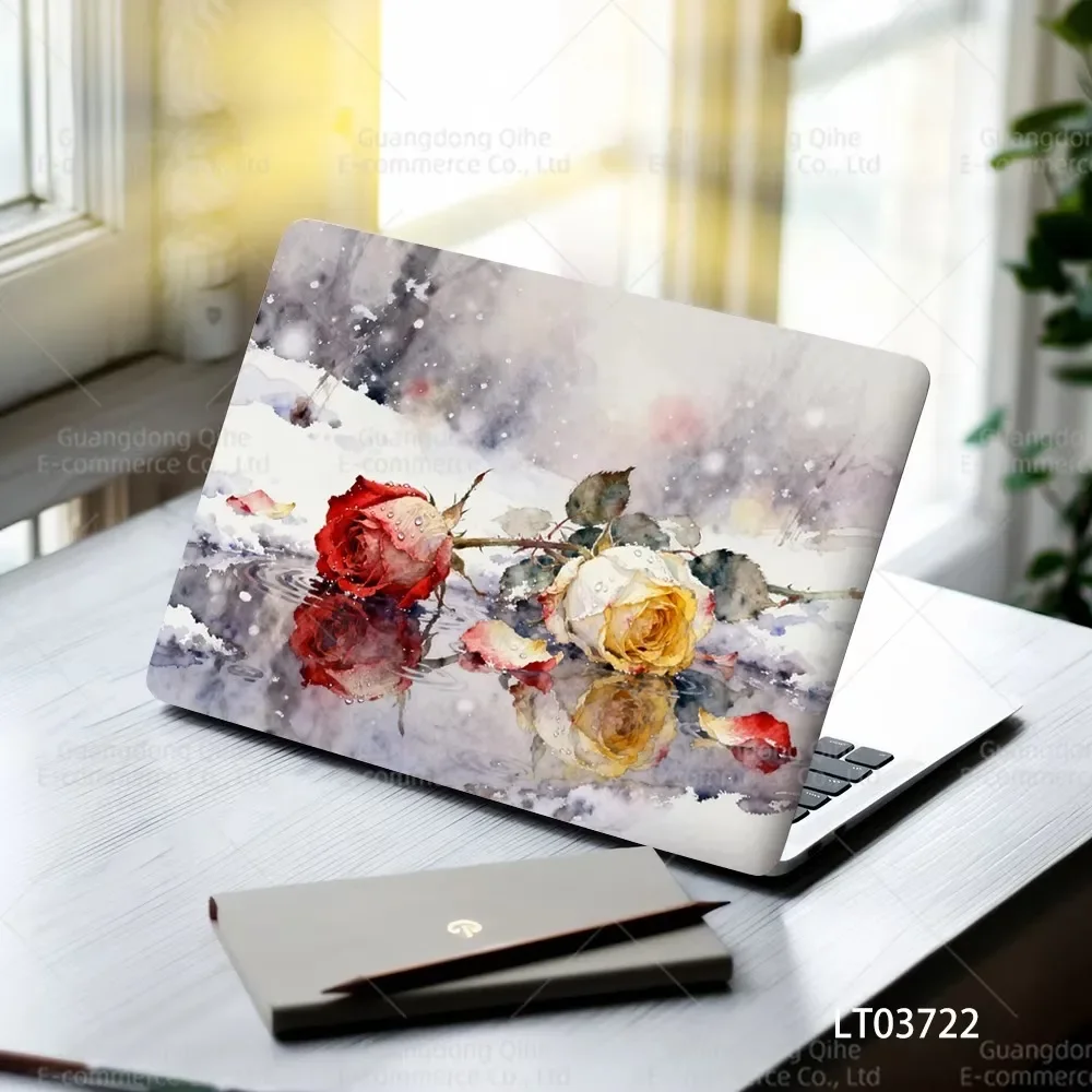 2pcs/Pack Watercolor Rose Laptop Stickers Self Adhesive Waterproof Anti Scratch Notebook Cover for Device Decor Blue Cat and H