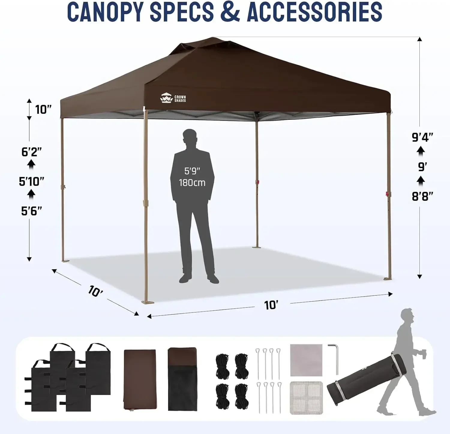 (XMSJ)Screen Tent with 4 Ropes, 8 Stakes, 4 Sandbags and Wheeled Storage Bag, Gazebo 10x10, Pop Up Gazebo with Mosquito Netting