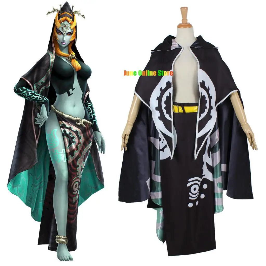 Costume cosplay Midna per donna adulta, costume cosplay per festa di Halloween, gonna sexy con mantello Midna, set completo taglie forti