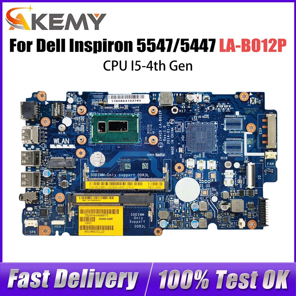 

ZAVC0 LA-B012P Notebook Mainboard For Dell Inspiron 5447 5547 5548 5442 5543 5542 Laptop Motherboard CPU I5-4th Gen V2G