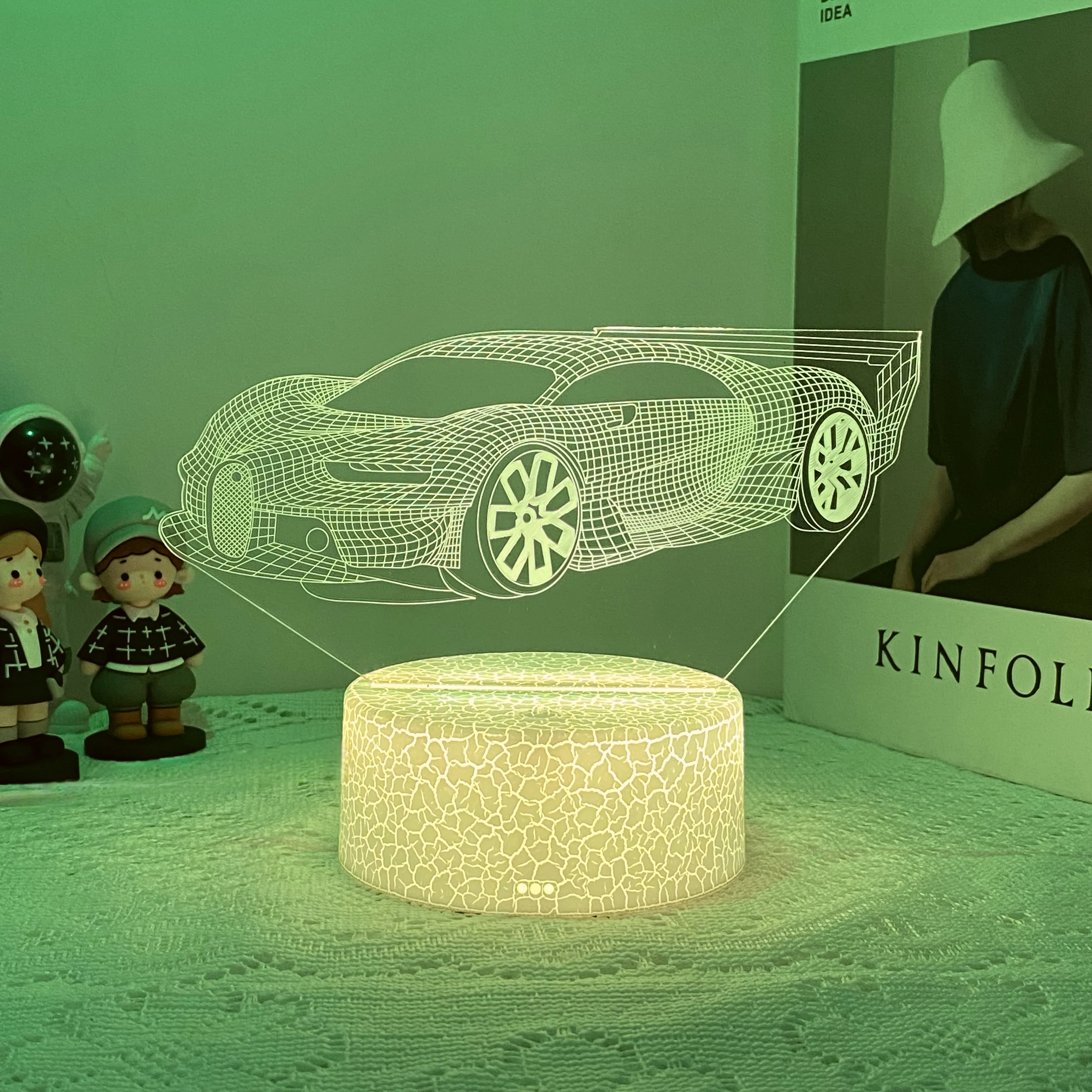 1pcs sports car pattern 3D nightlight, atmosphere decorative light, USB interface, holiday gift table light.