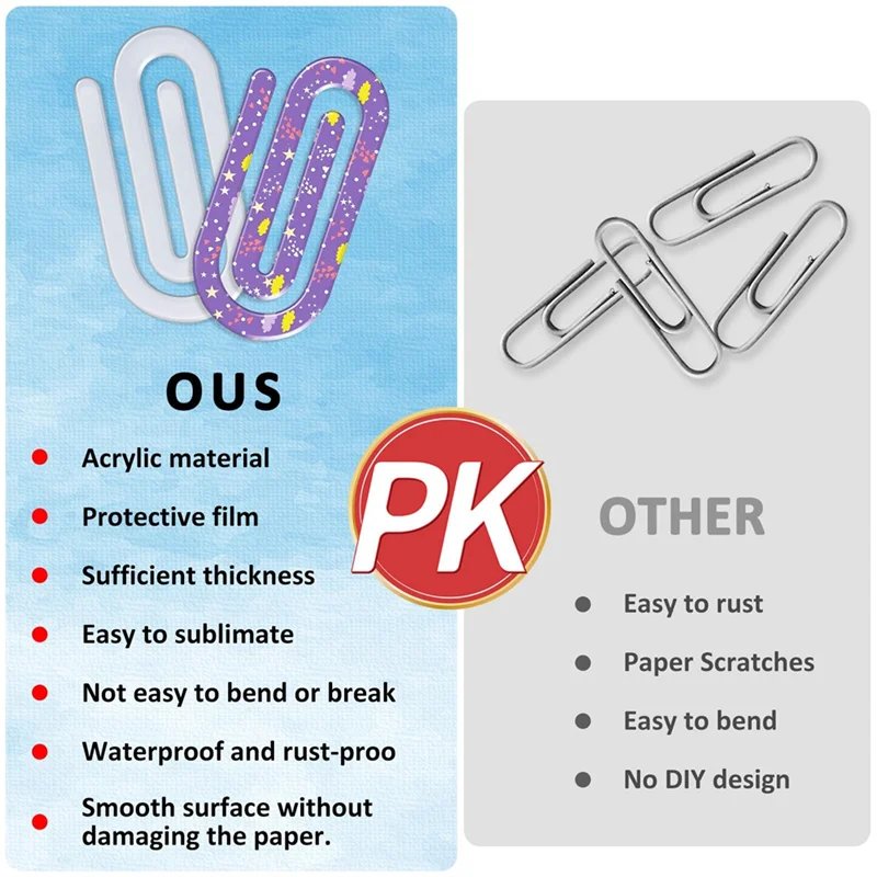 AT02-20 Pack Sublimation Blanks Acrylic Paper Clips,4Inch X 2Inch Jumbo Sublimation Paper Clips For Office Home School DIY