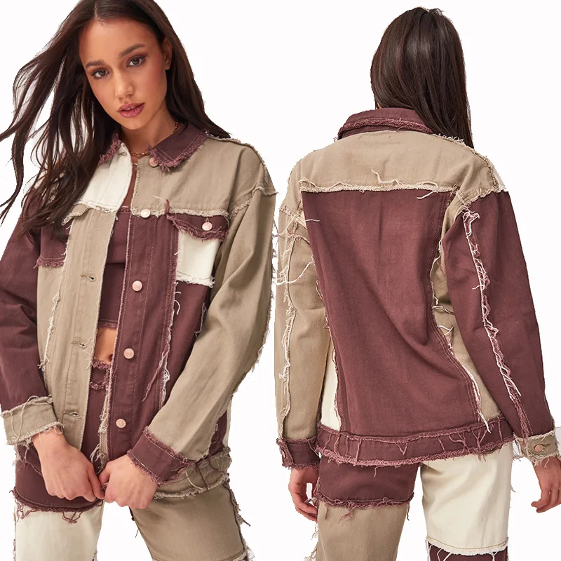 

Casual Denim Jackets Women Patchwork Oversized Autumn Winter Coats Fashion 2025 Streetwear Single-breasted Outwear Tops Clothes