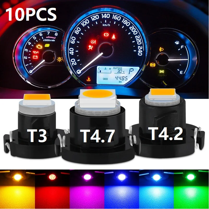 10 Uds T3 T4.2 T4.7 bombilla Led Canbus luces interiores de coche superbrillantes tablero indicador de calentamiento cuña lámpara de instrumento automático 12V