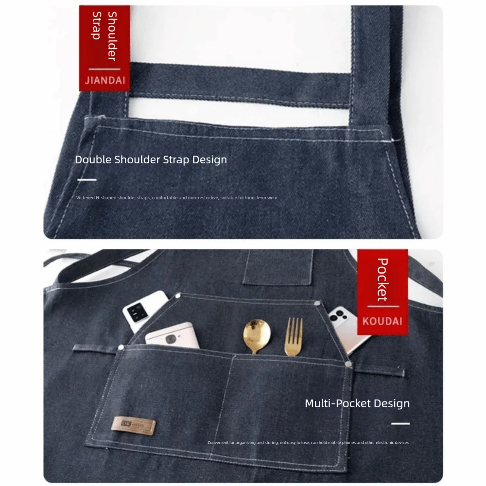 

Новые утолщенные кухонные фартуки, холщовый рабочий фартук с несколькими карманами, дышащий необрастающий фартук для бариста, кухонный фартук