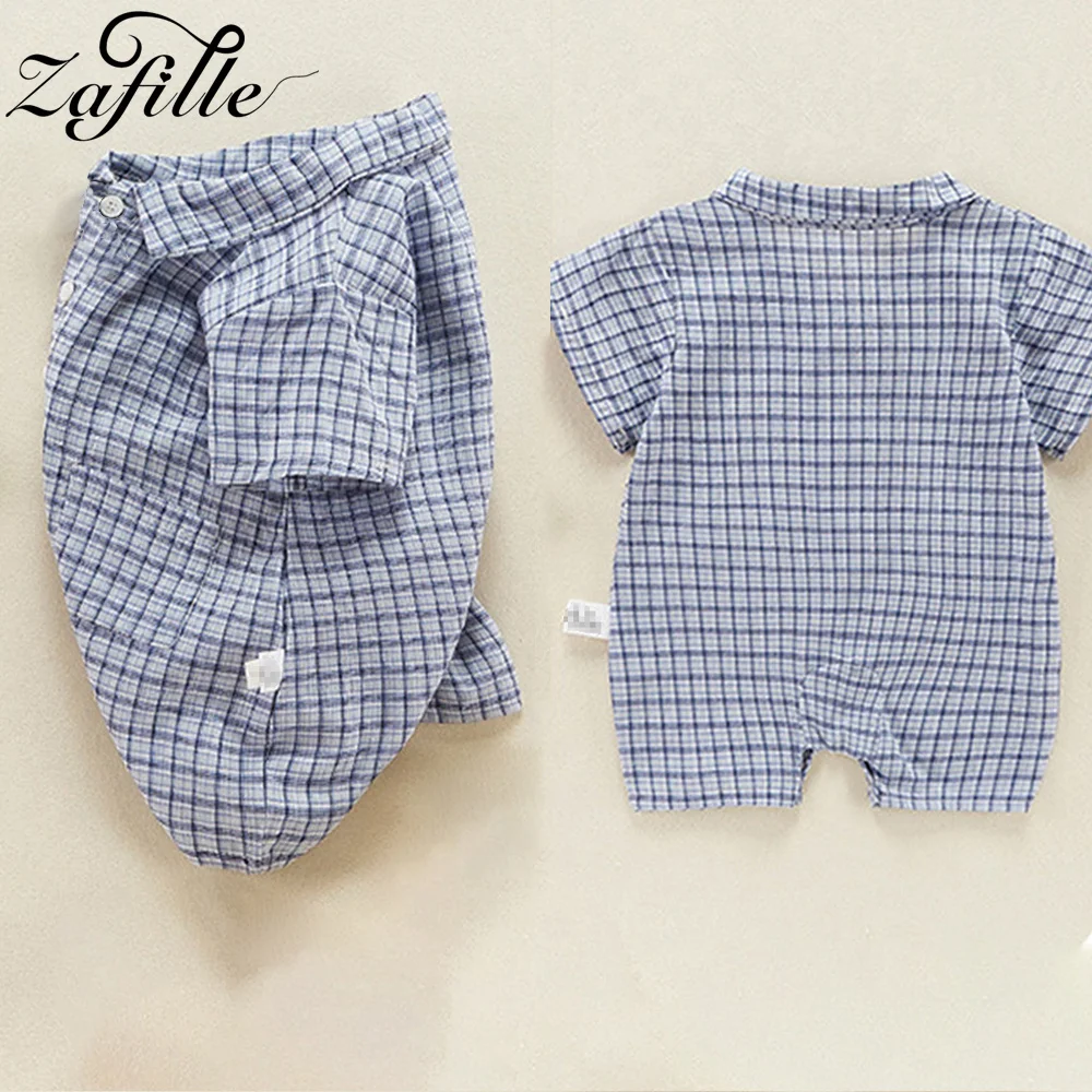 ZAFILLE Twins Baby Clothes Plaid Brother Sister Matching Outfit Summer Newborn Infant Clothing Casual Boys Girls Bodysuit Romper