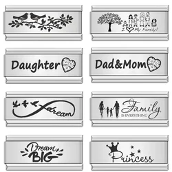 New Silver Color Dad Mom Daughter Famlily Love Dream Italian Links Charm Fit 9mm Bracelet Stainless Steel Jewelry DIY Making