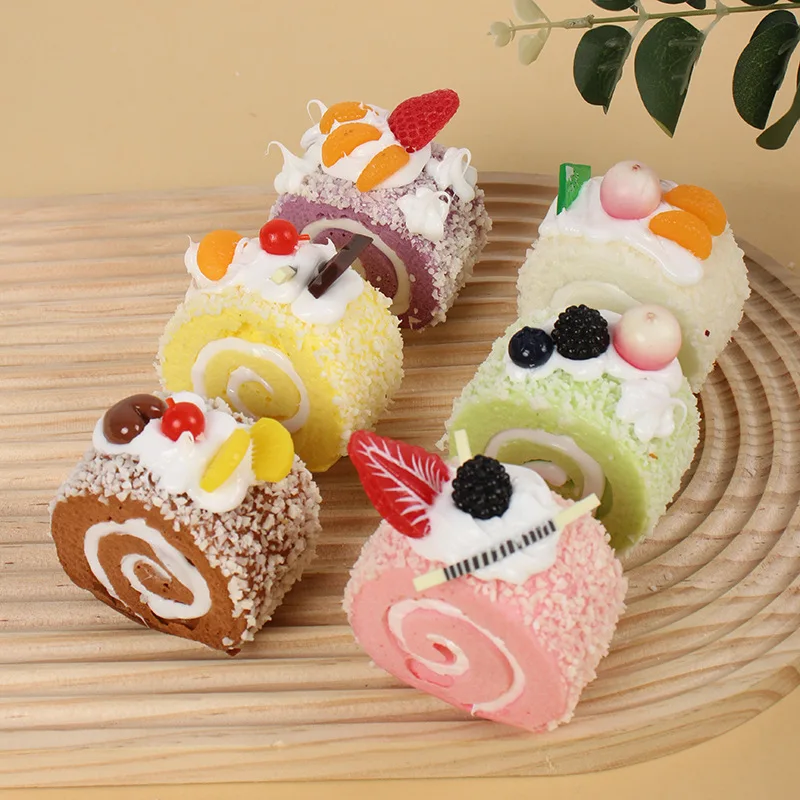 Fun PU Soft Simulation Fruit Cream Cake Roll Model Arrangement Sweet Wind Cream Swiss Roll Cake Food and Play Bread Photo Props