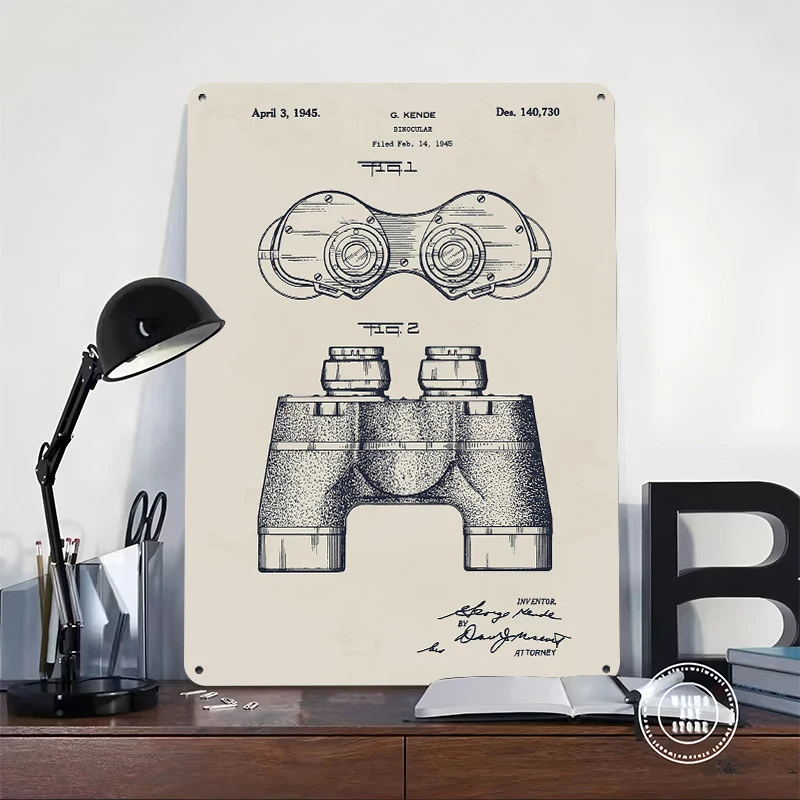 Binoculars Patent Metal Poster Customized Wall Art Retro Vintage Metal Signs for Man Cave Gamer Decoration Room Home Decorations