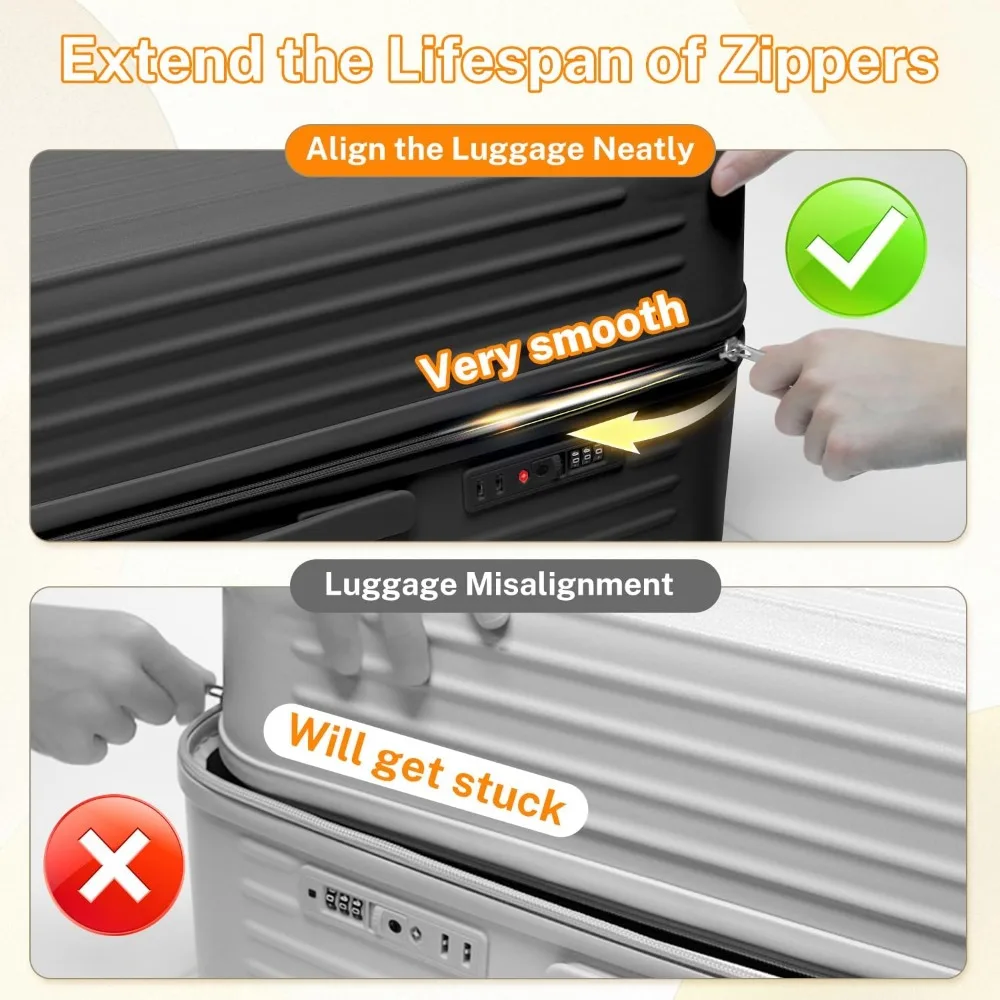 Maletas giratorias de doble rueda con puerto USB, portavasos, cerradura TSA, equipaje rígido de PC + ABS para viajes a cuadros, 28 pulgadas