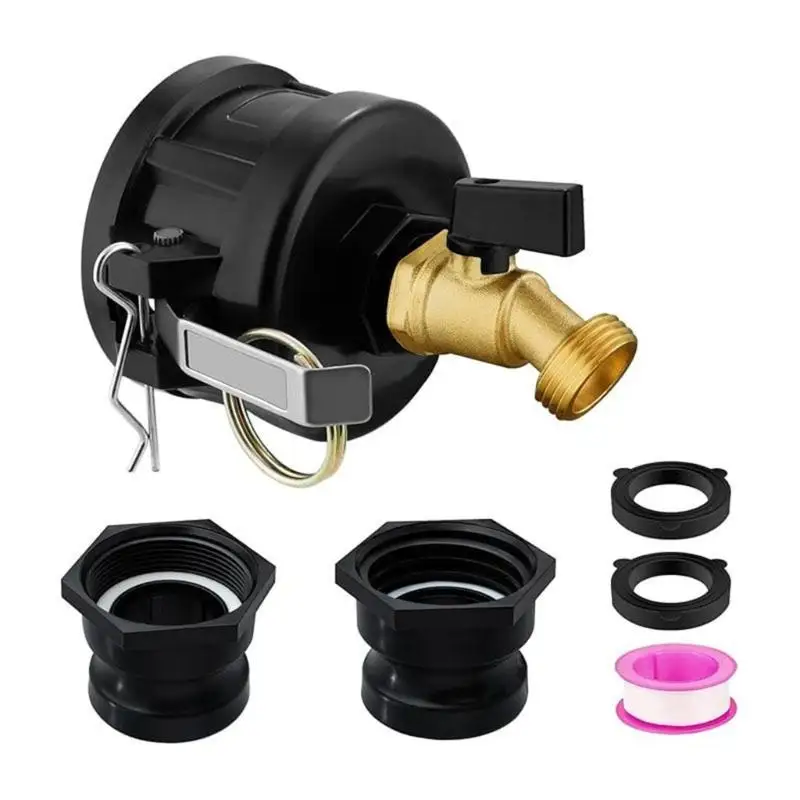 Intermediate Bulk Container Adapter with 3/4 Inch Brass Ball Shutoff, Quick-Coupling Arms and Garden Hose Outlet for Yard D2RD