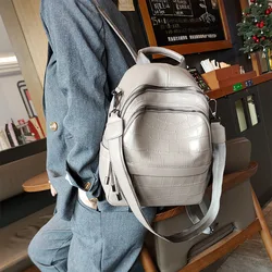 2024 New women's top layer cowhide classic Backpack Large capacity lychee print Genuine leather Knapsack