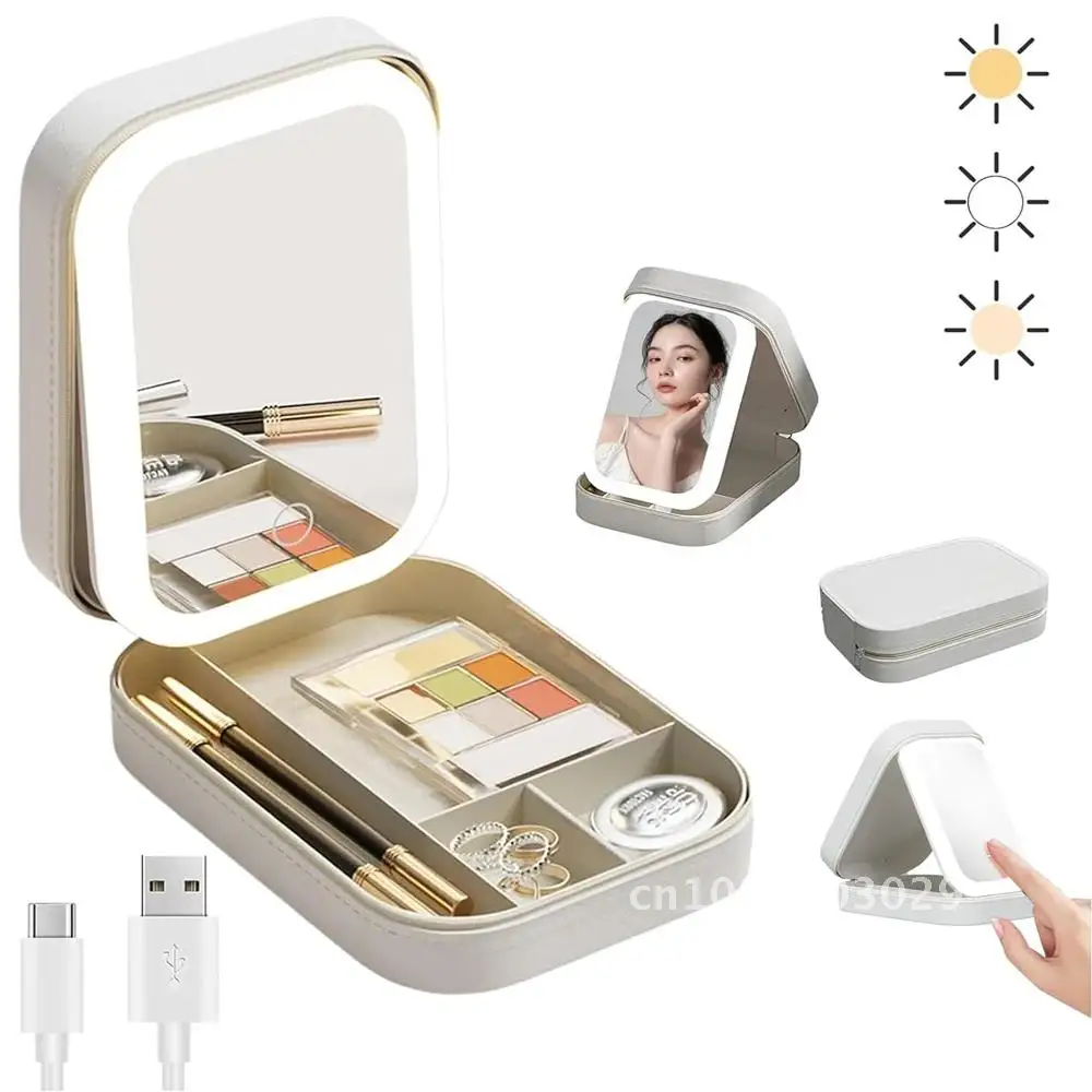Portabl LED Specchio per trucco regolabile a tre colori Borsa per cosmetici Specchio intelligente illuminato da viaggio per organizzatore regalo Trucco Ragazza Donna