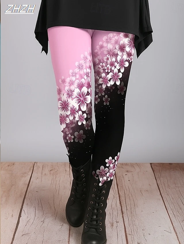 Women's Leggings Ethnic Style Graphic Floral Pants Trousers Polyester Spandex Stretch Elastic Waist,Control Fall Y2K Streetwears