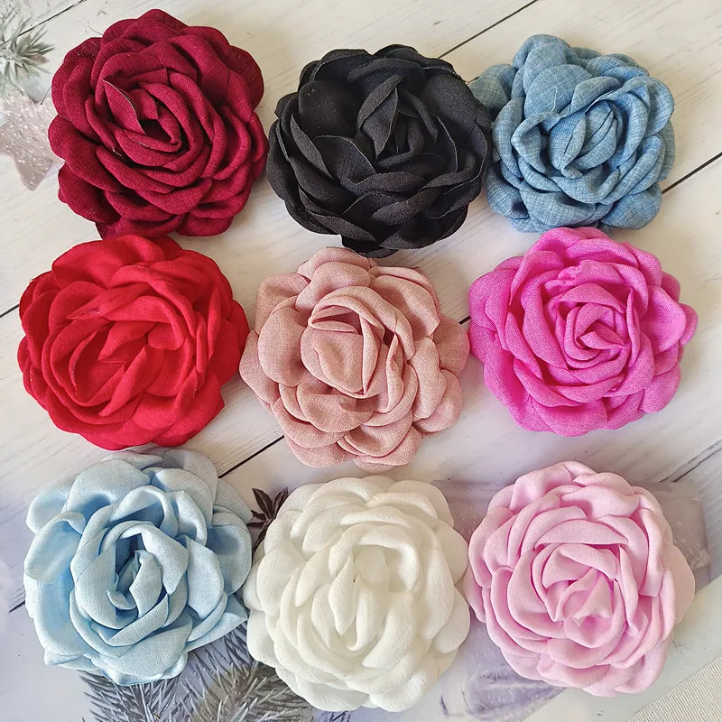 5ชิ้น9ซม. ผ้าจำลองดอกกุหลาบแฮนด์เมดสำหรับ DIY ชุดเครื่องประดับผมหมวกรองเท้าเข็มกลัดตกแต่ง