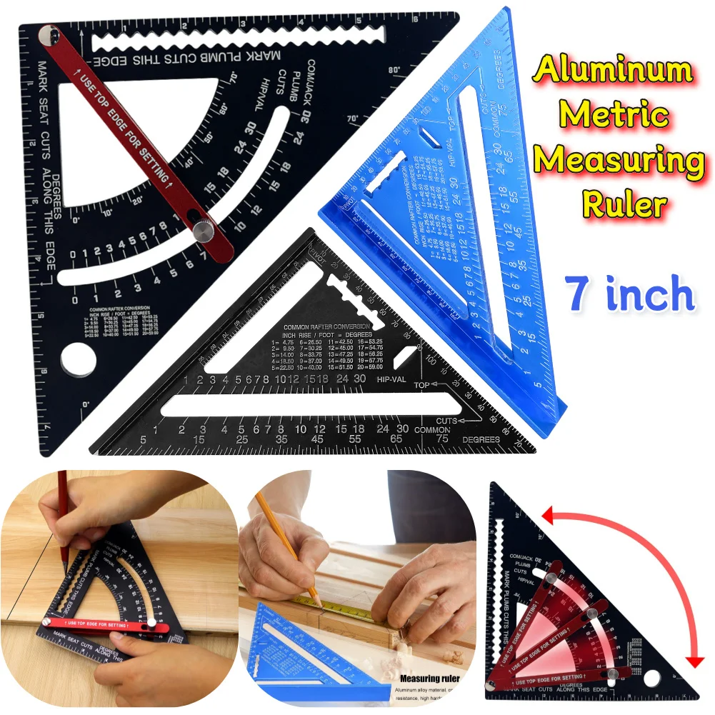 Scribe Triangle Ruler Adjustable Angle Protractor Aluminum Alloy Woodworking Square Tool Multifunction Carpenter Layout Tool