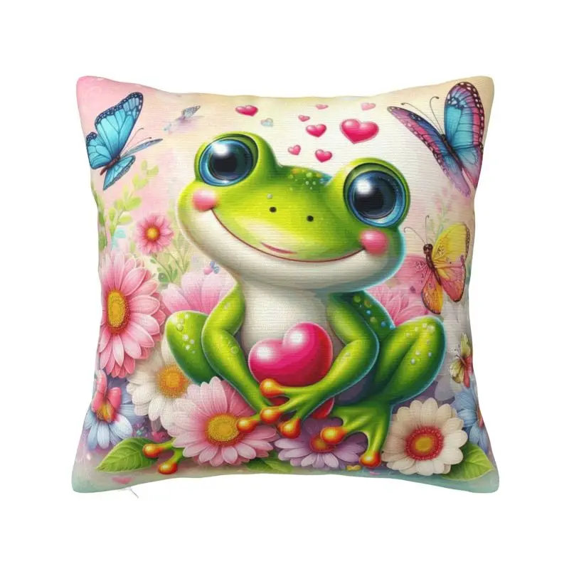 Funny Frog Throw Pillow Case 55*55cm Sofa Cushion Cover Square Polyester Pillowcase Double-sided Printing