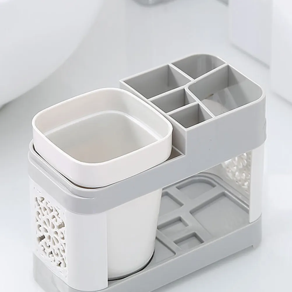 2Pcs Multifunction Toothbrush Holder Set Food Safe PP Material Desktop Plastic Cup Shelf Toothbrush Rack Organizer for Couple