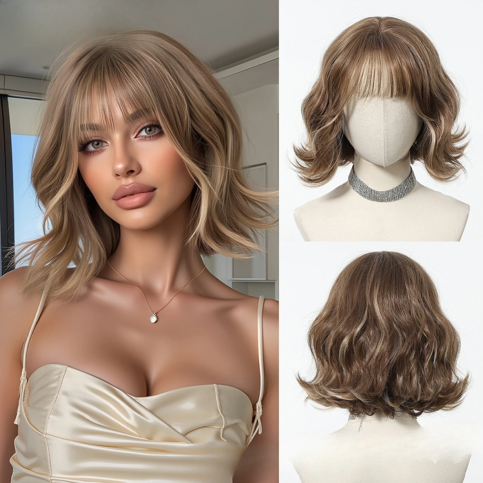 

European and American short hair wig female full head cover white gold Qi bangs Bobo head bobo chemical fiber hair cover wigs