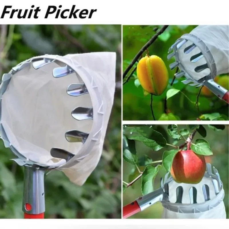 Metal Fruit Picker For Apple Orchard Gardening Peach High Tree Picking Cloth bag Fruit Catcher Collection Pouch Farm Supplies
