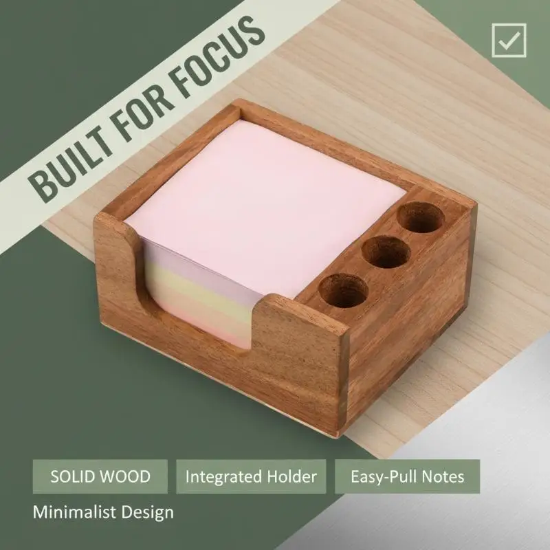 Wooden Desk Organizer With 3 Pen Holders Sticky Note Holder Pencil Stand Office School Stationery Holder Multi-function Storage