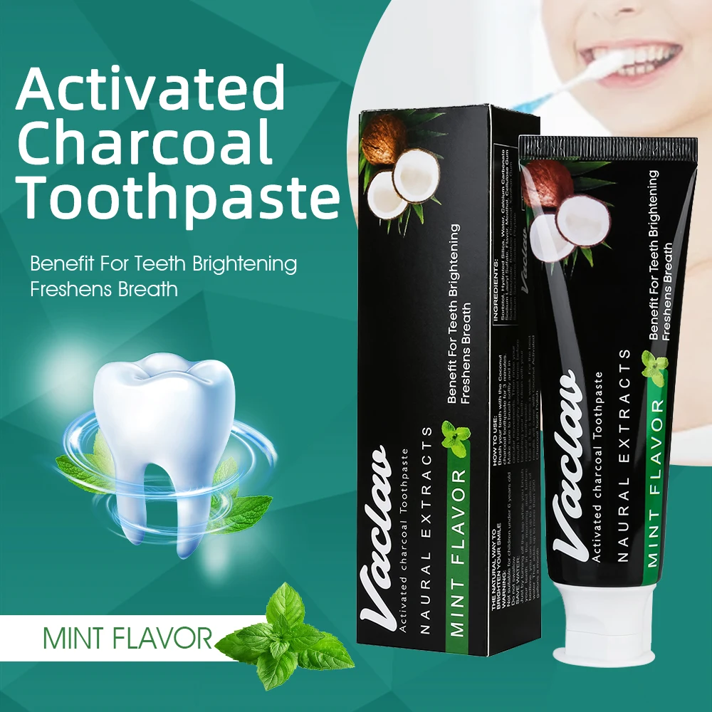 Teeth Whitening Activated Charcoal Mint Flavor Toothpaste Natural Toothpaste, Removes Plaque, No Artificial Colors