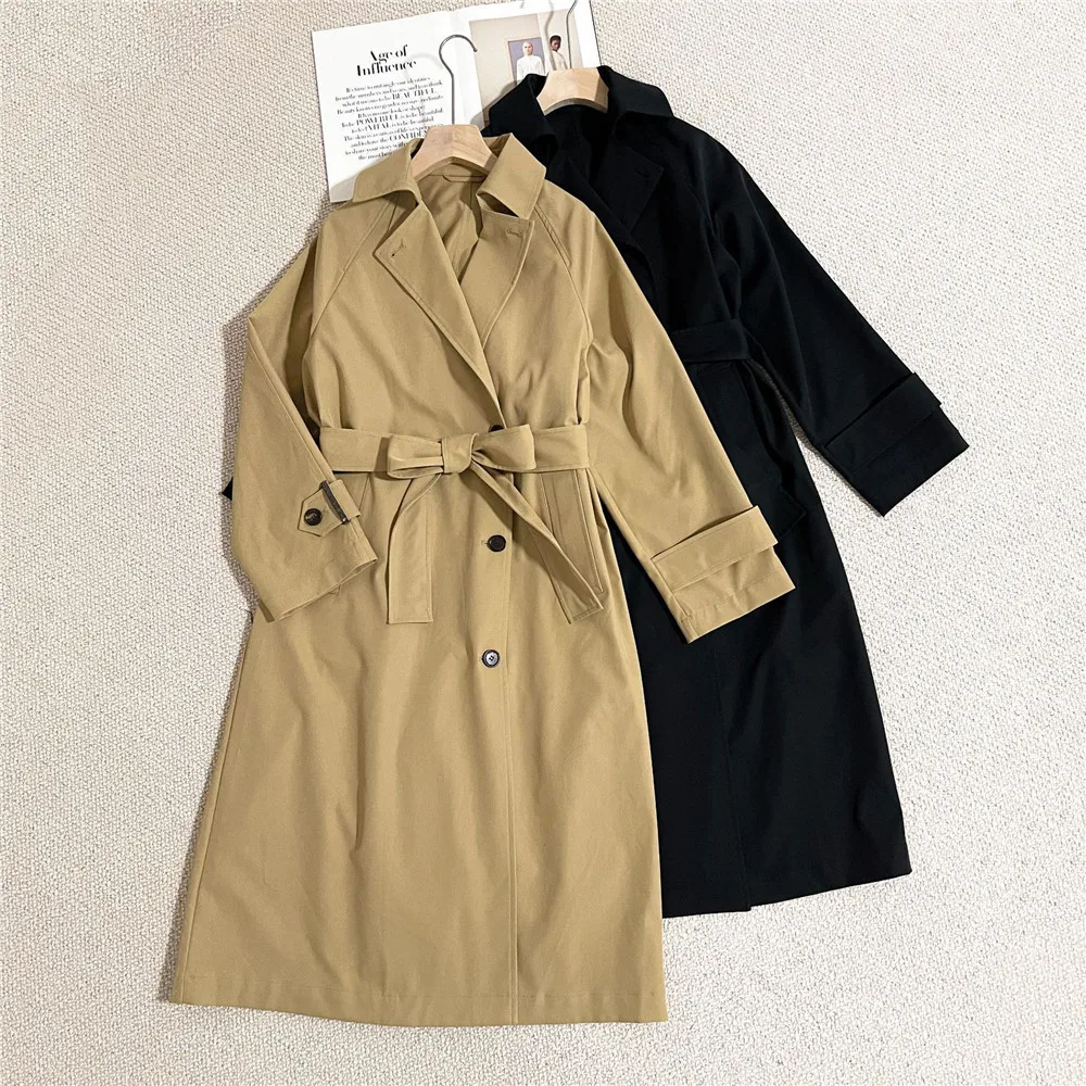 

25 Winter Women's Flip Collar Single breasted Waist Belt Cuff Bead Chain Extended Windbreaker Coat