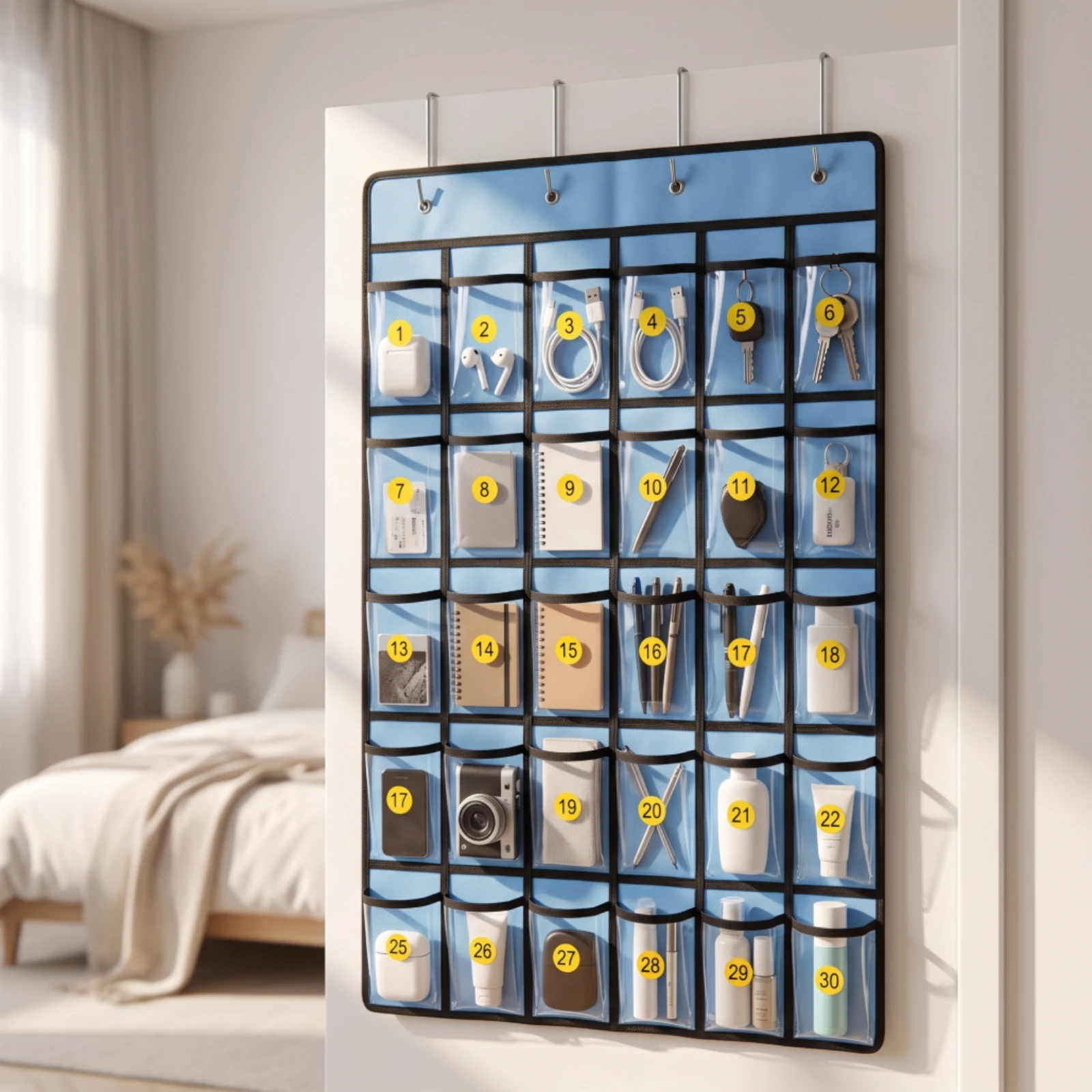Picture 6: Over-the-Door Pocket Organizer Space-Saving over-the-Door Storage Organizer Reinforced Heavy Duty for Teachers, Classroom