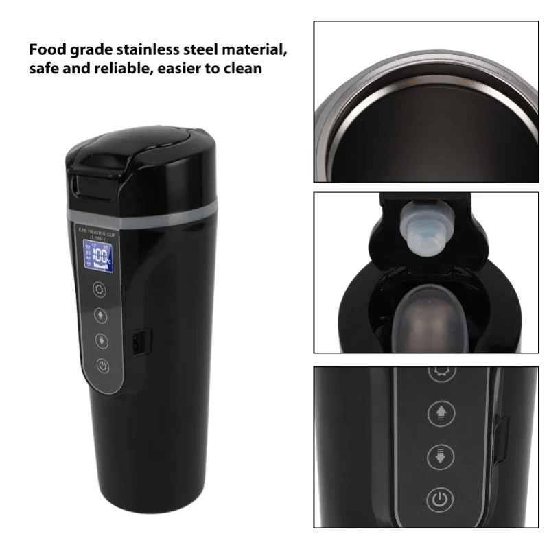 12V 24V Car Electric Kettle Intelligent Screen Display Car Electric Hot Water Mug Portable 500ml Car Heating Cup