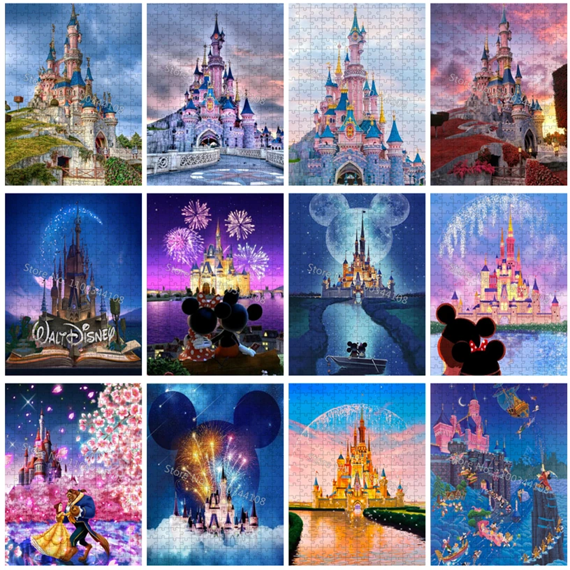 Disney Castle Jigsaw Puzzle Mickey Mouse Disneyland 300/500/1000 Pieces Puzzles Children's Educational Toys Adults Family Game