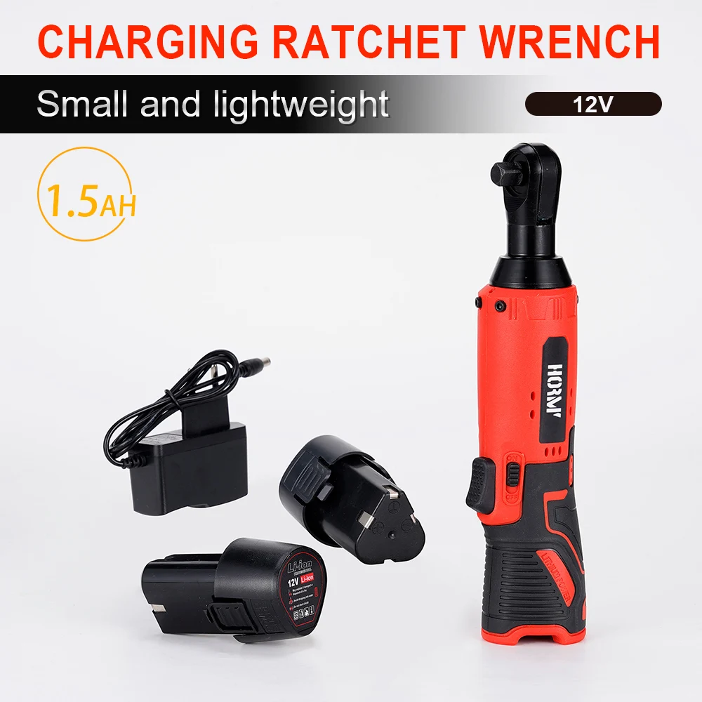 12V Cordless Electric Wrench Ratchet Wrench 65N.m Rechargeable 3/8 Right Angle Drill Screwdriver Power Tool with Lithium Battery