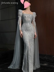 Fortunate Evening Elegant Vintage Sexy Mermaid Gray Sequins Lace Shiny Royal Formal Occasion Prom Dress Evening Party Gowns