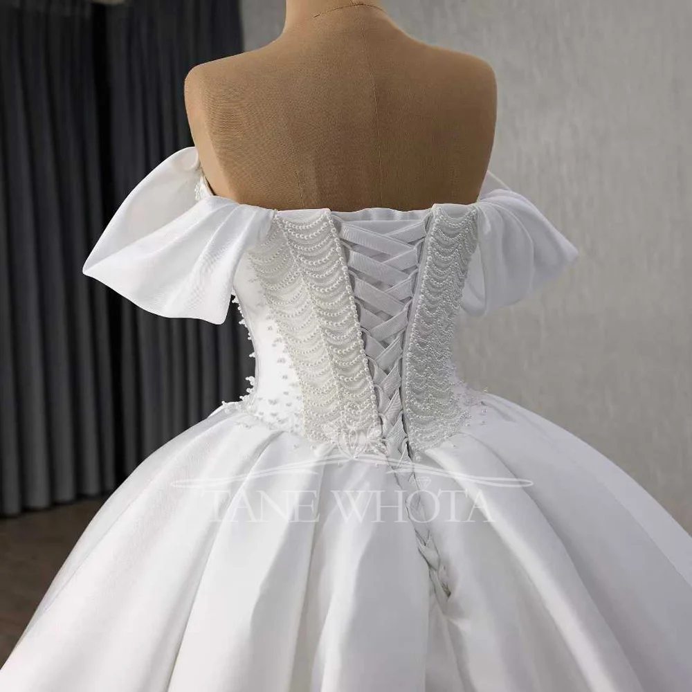 Strapless Off-Shoulder Beaded Lace-Up Back Ball Gown Wedding Dress Customized Bridal Gown