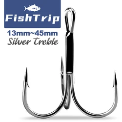 FishTrip Strong Treble Hooks Silver Lure Hook High Carbon Steel 13.5mm~45mm for Saltwater & Freshwater