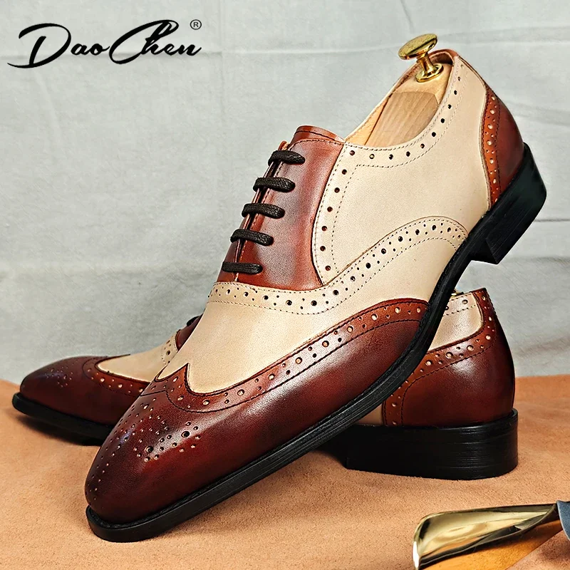 Classic Men Dress Shoes Lace Up Shoes for Men Mixed Color Point Toe Business Casual Comfortable Men Formal Shoes for Wedding