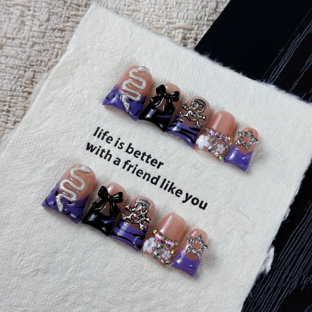 10 Stück hochwertige, coole Mädchen-Accessoires im Punk-Stil, handbemaltes Zebramuster, dreidimensionaler Schleifenknoten, Sterne, funkelnde Edelsteine – Detail 8