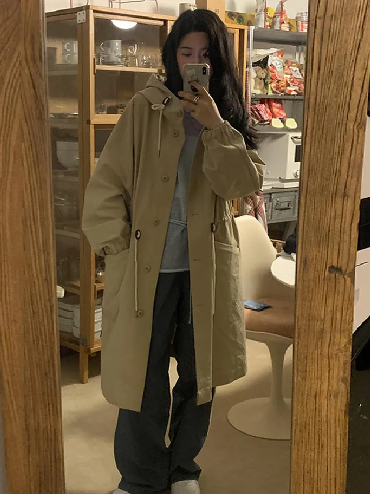 المرأة فضفاضة تناسب مقنعين Jaet معطف الرجعية Dongda بوابة الخصر Cinching ملابس العمل غير رسمية Sle طويلة Sve منتصف طول زر واحد #2