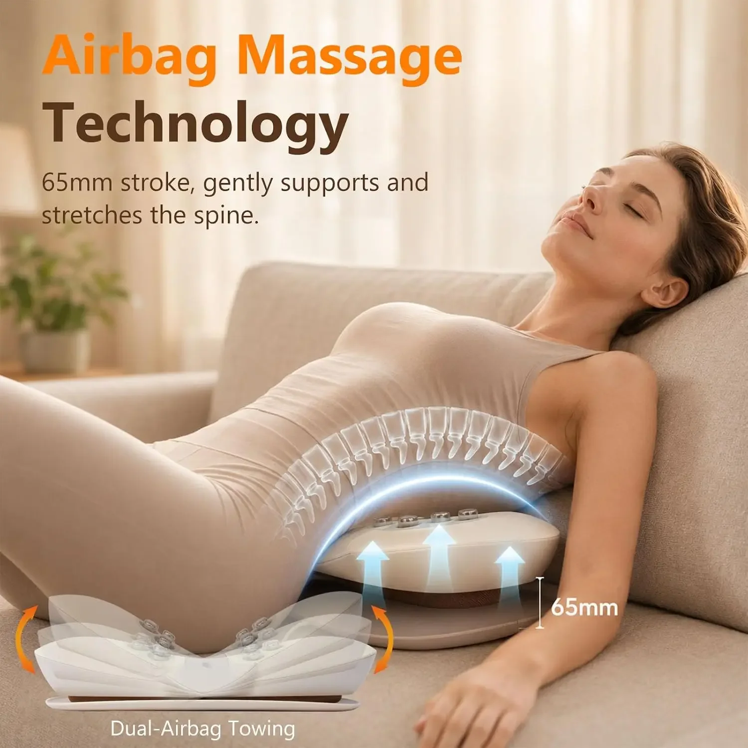 Multifunctional Lumbar Stretching Massager Waist Back Massage Device with Airbag Traction & Pulse Massage for Muscles Relax
