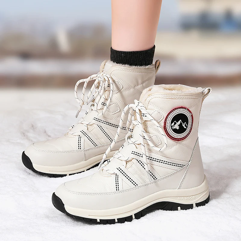 2024 Winter New Women Boots Comfortable Thermal Snow Boots Cross Tie Straps Fashion Outdoor Boots Wear-Resisting Hiking Shoes image 5