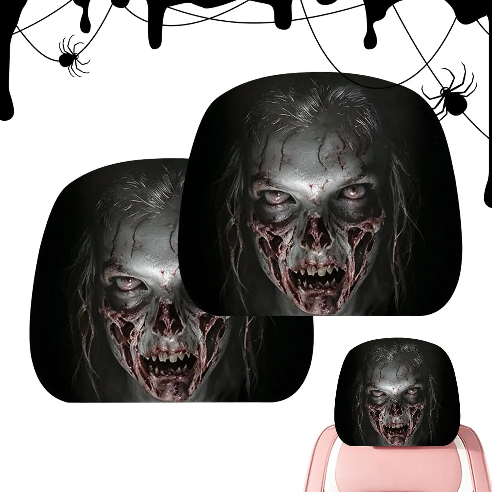 Headrest Covers for Car Dustproof Funny Stretch Ghost Face Protector 2-Piece Halloween Car Front Seat Decor for Truck RV Pickup