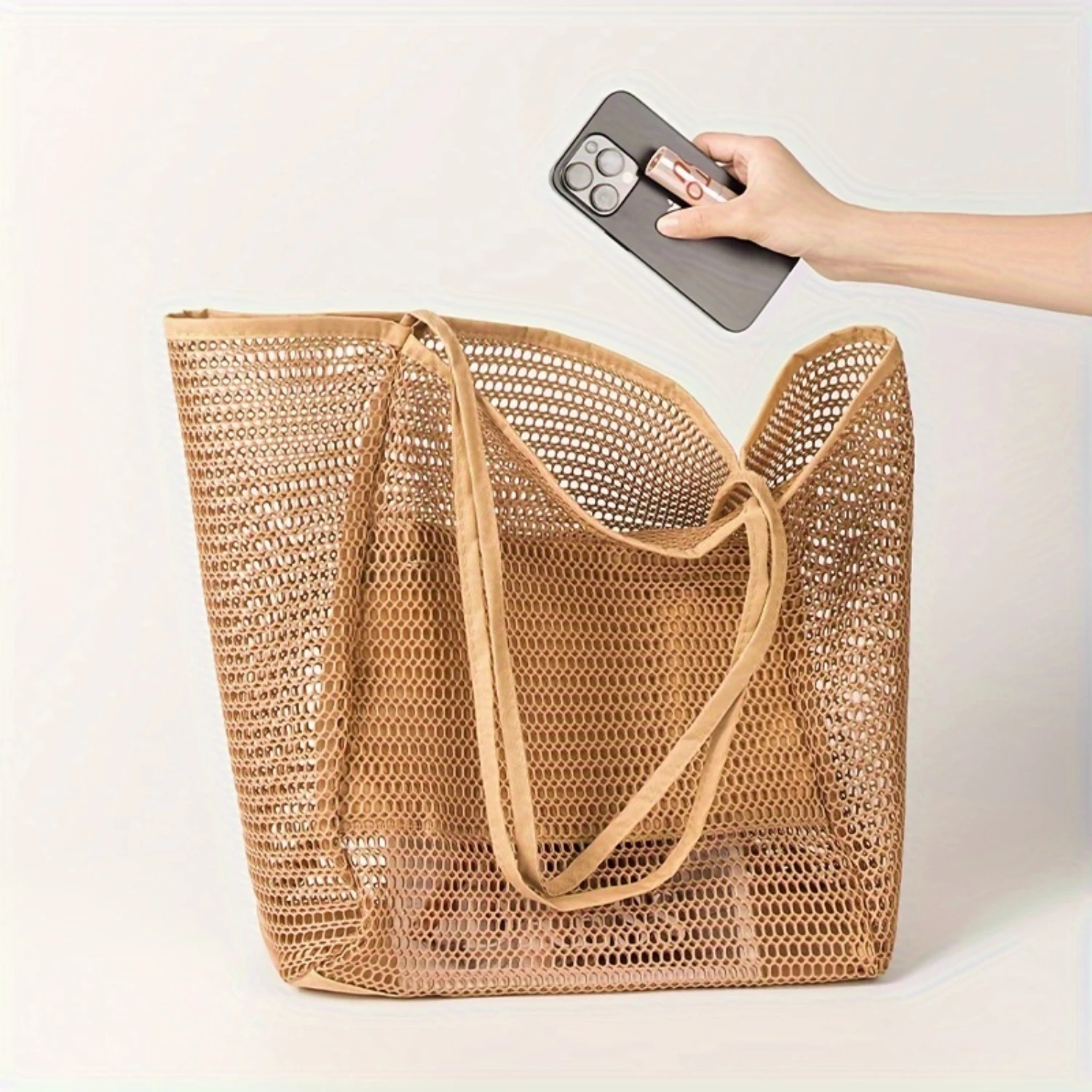 

Large Mesh Beach Bag For Women, Nylon Sports Style, Foldable Travel Tote, Portable Handbag For Swimming & Outdoor Activities