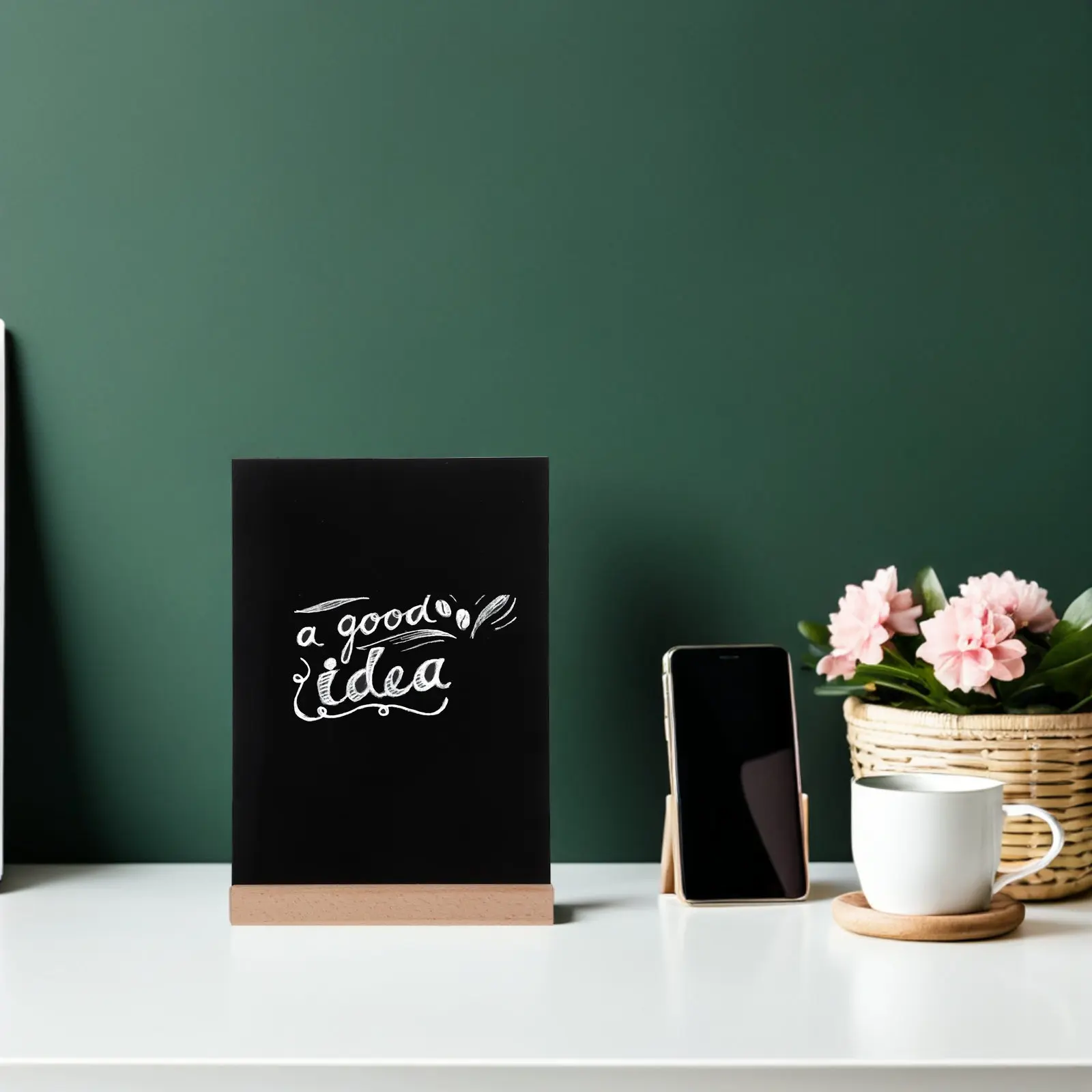 1Set Desktop Blackboard Mini Chalkboard Sign A4 Size Wood Base for Wedding Buffet Food Labels Table Numbers Desk Dry Erase Board