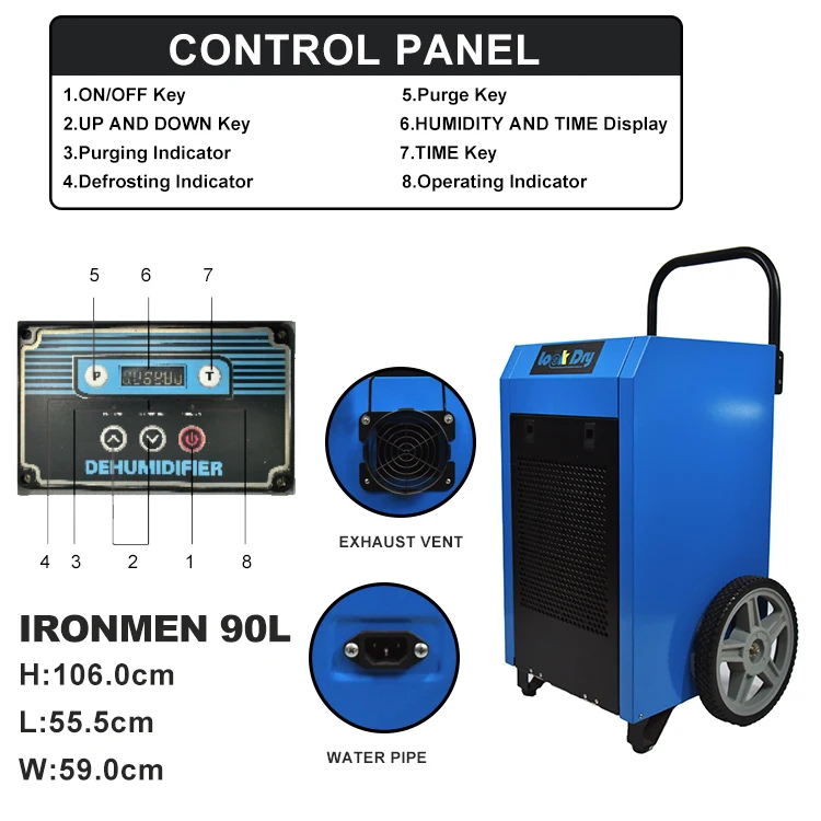 960 watt portable mobile industrial dehumidifier 42.57 liters/day for greenhouse farm family garage basement crawl