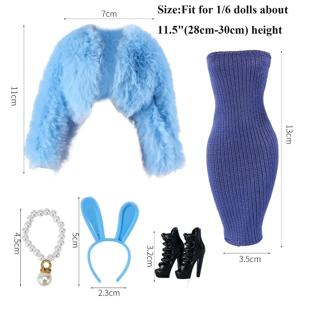 Fashion Elegant Party Dresses Casual Wears with High Heels Fur Jacket DIY Accessories Coat for 1/6 BJD 30cm Dolls