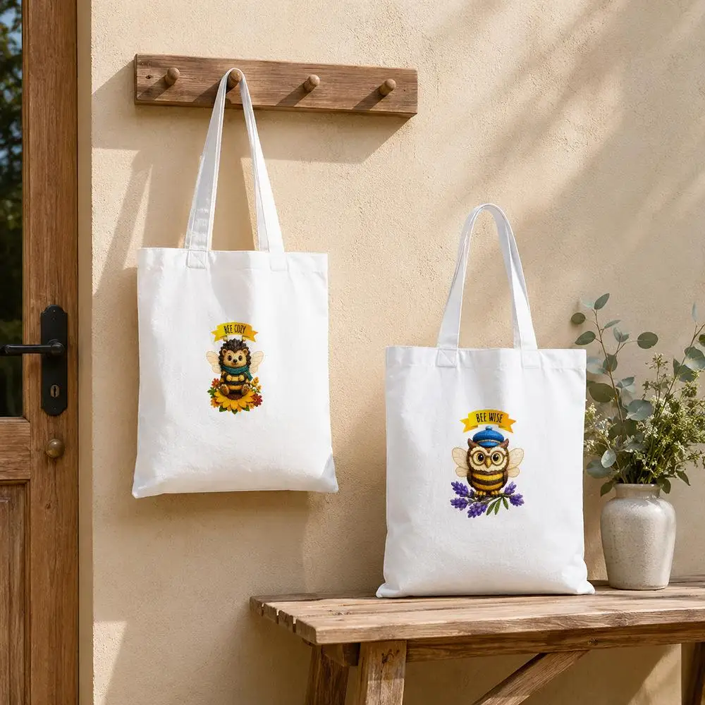 Bee Positive Animal Friends Storage Bags Tote Bag Reusable Shoulder Shopping Foldable For School Work Travel Daily Use