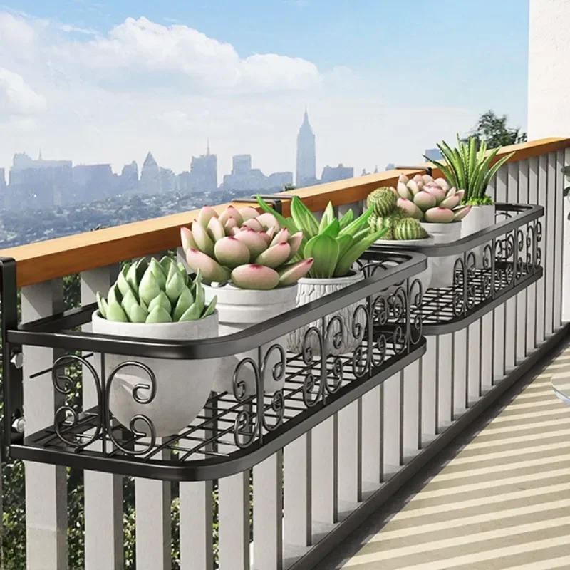 Flower Rack Placement Balcony Guardrail Hanging Type Succulent Iron Art Small Pot Indoor and Outdoor Plant  Decorative Greenery