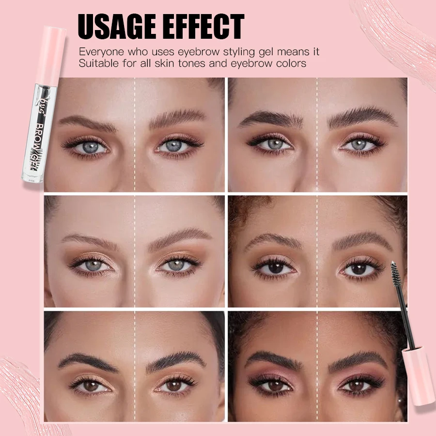 Invisible gel formula tames unruly brow hairs, locks brows firmly in place and maintains natural fluffy look all day long.