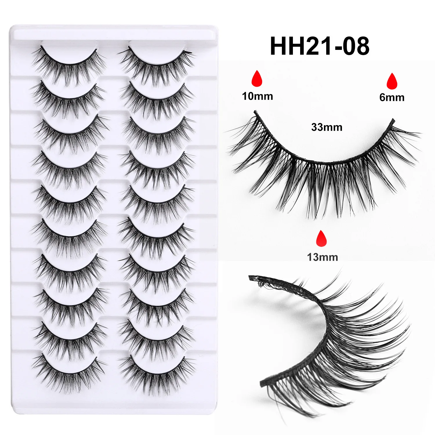 New 10 Pairs Manga Lashes Natural Eyelashes Soft Cross Wispy Clear Band False Eyelashes Doll Eyes Lashes Cosplay Extension