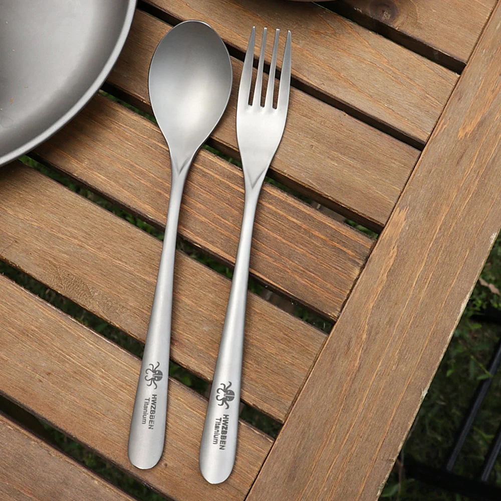 Camping Lightweight Titanium Chopsticks Outdoor Spoon Camping Fork Outdoor Tableware for Noodles Rice for Hiking Picnic Fishing